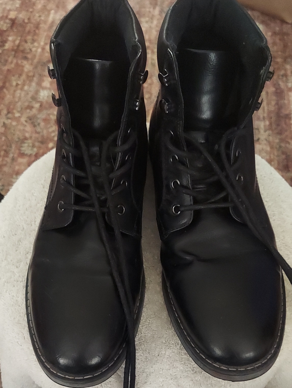 Club Room Black Faux Leather Lace-Up Ankle Boots